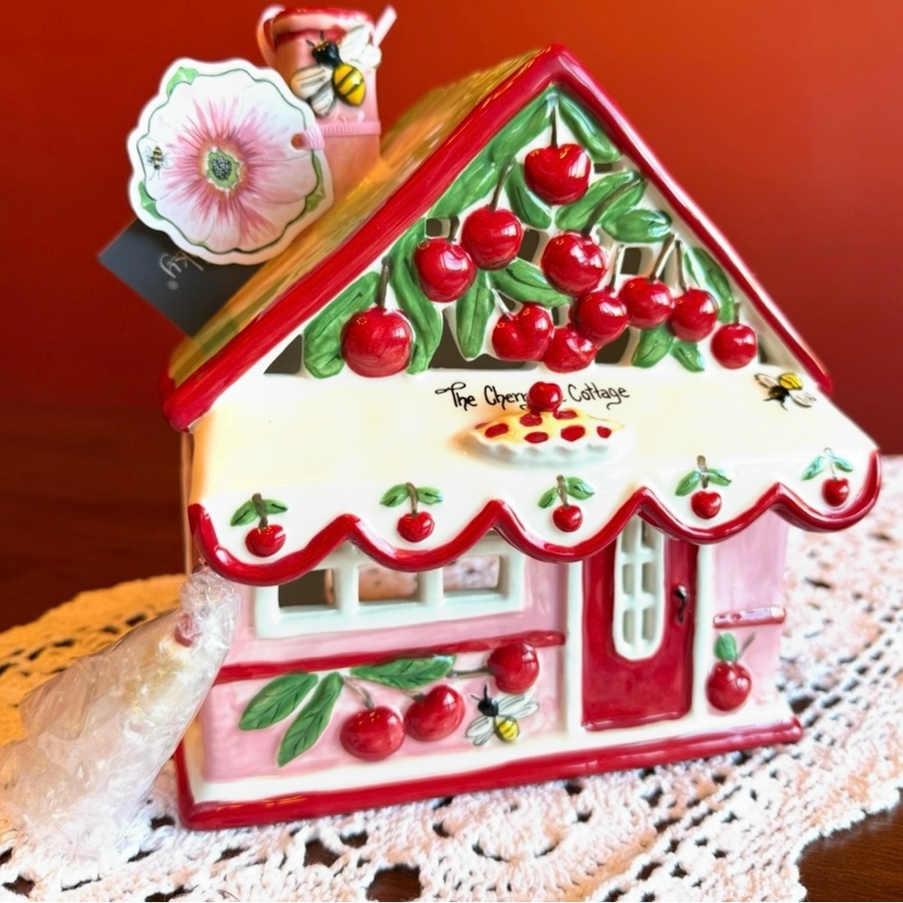 New Blue Sky Ceramic Cherry Cottage Summer Decor Bumblebee Bakery Colorful